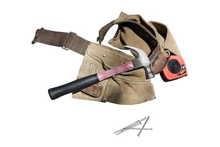 silhouette as carpenter - a tool belt with a hammer, some nails and a tape measure Stock Photo - Budget Royalty-Free & Subscription, Code: 400-04967386