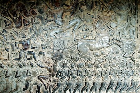 picture on wall of angkor temple - Sculpted wall at corridor of Angkor Wat, Cambodia Stock Photo - Budget Royalty-Free & Subscription, Code: 400-04968059