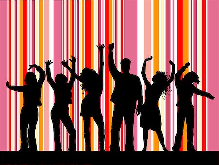 simsearch:400-04973061,k - Silhouettes of people dancing on retro background Photographie de stock - Aubaine LD & Abonnement, Code: 400-04969955