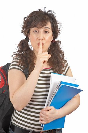 sad and quiet woman - Young student woman making a gesture to be silence Stock Photo - Budget Royalty-Free & Subscription, Code: 400-04961583