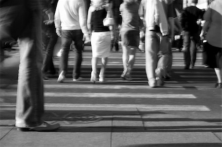 Pedestrians crossing a street of big city. Black and white, special motion-blur photo f/x Stock Photo - Budget Royalty-Free & Subscription, Code: 400-04962040