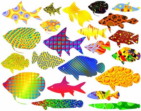 simsearch:400-08097613,k - Selection of vector tropical fish with abstract patterns Stock Photo - Budget Royalty-Free & Subscription, Code: 400-04962168