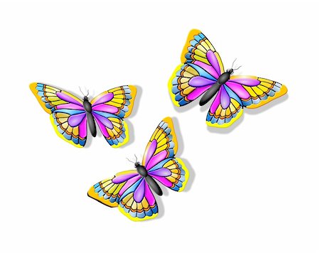 Three stainglass butterflies with background on a work path Stock Photo - Budget Royalty-Free & Subscription, Code: 400-04962222