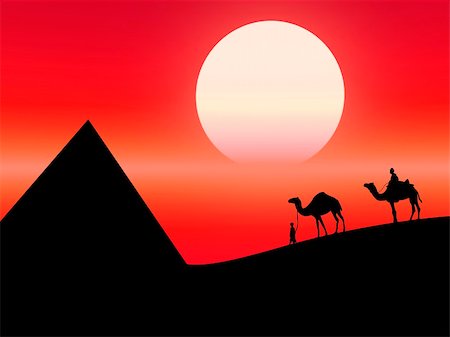 Hot landscape as this desert sunset with camels on the background Stock Photo - Budget Royalty-Free & Subscription, Code: 400-04962295