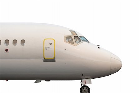 Close up of the cockpit and exit door of a commercial jetliner isolated on white Fotografie stock - Microstock e Abbonamento, Codice: 400-04963359