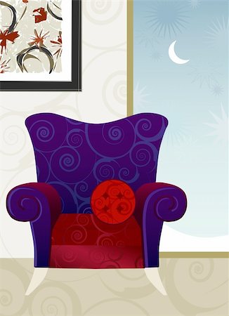 snow cosy - Whimsical Overstuffed Armchair Winters Evening. Easy-edit layered file. Stock Photo - Budget Royalty-Free & Subscription, Code: 400-04963489