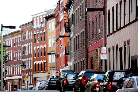 row of houses usa - Narrow street in Boston hitorical North End Stock Photo - Budget Royalty-Free & Subscription, Code: 400-04974196