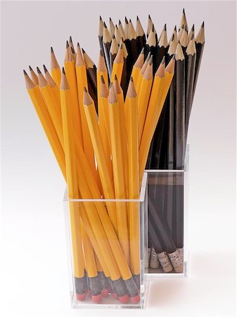 segregación - black and yellow pencils sorted in two acrylic pencil pots Foto de stock - Super Valor sin royalties y Suscripción, Código: 400-04975168