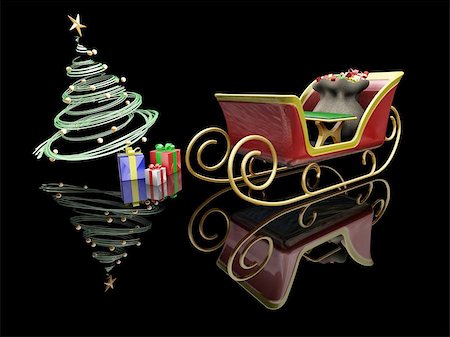 3D render of Santas sleigh, a Christmas tree and presents Foto de stock - Super Valor sin royalties y Suscripción, Código: 400-04976756