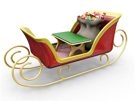 3D render of Santas sleigh with a sack of gifts Stock Photo - Budget Royalty-Free & Subscription, Code: 400-04976757