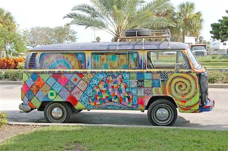 60ies woodstock era van with graffiti and paintings Stock Photo - Budget Royalty-Free & Subscription, Code: 400-04976774