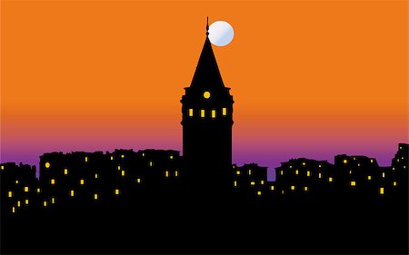 Vector image of Istanbul city scenery sunset with famous Galata tower Stock Photo - Budget Royalty-Free & Subscription, Code: 400-04977856