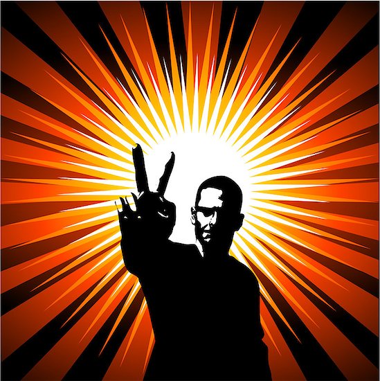 Silhouette of a man giving the peace sign Stock Photo - Royalty-Free, Artist: kirstypargeter, Image code: 400-04978224