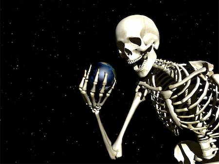 simsearch:400-04474126,k - A computer created image of earth being grabbed by a skeleton,  it could represent death. Stock Photo - Budget Royalty-Free & Subscription, Code: 400-04979058