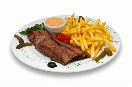 simsearch:400-06068920,k - grilled beef steak with french fries and sauce served in plate. isolated. Foto de stock - Super Valor sin royalties y Suscripción, Código: 400-04979086