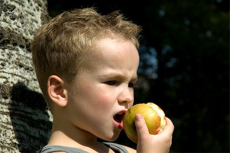 simsearch:400-05014700,k - Kid going to take a bite off an apple Fotografie stock - Microstock e Abbonamento, Codice: 400-04979626