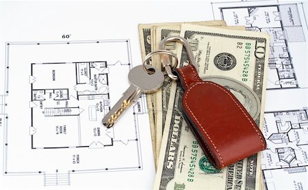 simsearch:400-04980137,k - Key and money on home plan background Stock Photo - Budget Royalty-Free & Subscription, Code: 400-04979742