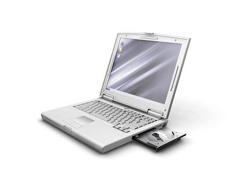 simsearch:400-04474827,k - Generic laptop with cd drive open isolated on white background Fotografie stock - Microstock e Abbonamento, Codice: 400-04971438