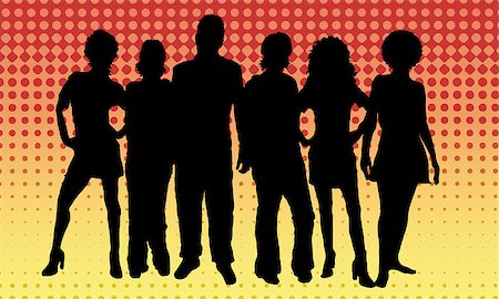 simsearch:400-04969579,k - Silhouettes of young people on retro background Stock Photo - Budget Royalty-Free & Subscription, Code: 400-04972064