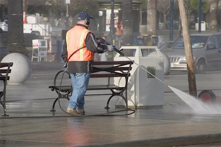 street cleaning - A city worker steam-cleans the sidewalk. Stock Photo - Budget Royalty-Free & Subscription, Code: 400-04972160