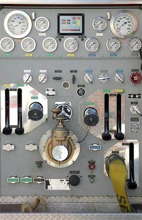 The various dials, knobs, and switches of a modern fire truck. Stock Photo - Budget Royalty-Free & Subscription, Code: 400-04972496