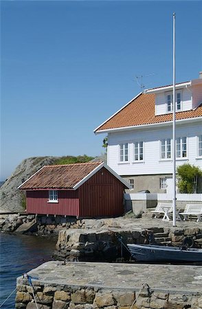 farsund - House and boathouse by the sea in Loshavn near Farsund in Vest-Agder on the south coast of Norway Stock Photo - Budget Royalty-Free & Subscription, Code: 400-04972669