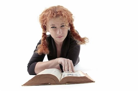 simsearch:400-03923096,k - Sad looking young redhead with book, isolated Stock Photo - Budget Royalty-Free & Subscription, Code: 400-04984106
