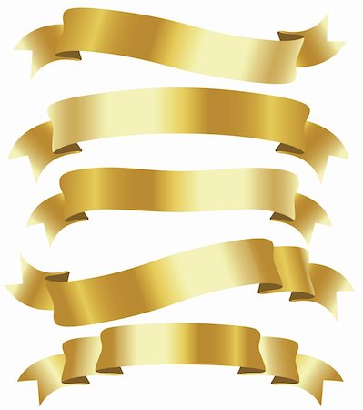 event flag signage - set of five curled golden ribbons, illustration Stock Photo - Budget Royalty-Free & Subscription, Code: 400-04984143