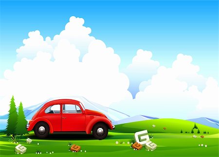 red volkswagen beetale on tha greenmat Stock Photo - Budget Royalty-Free & Subscription, Code: 400-04985615