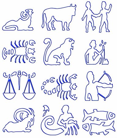 Dark blue illustration of the zodiac signs collection Foto de stock - Super Valor sin royalties y Suscripción, Código: 400-04985627