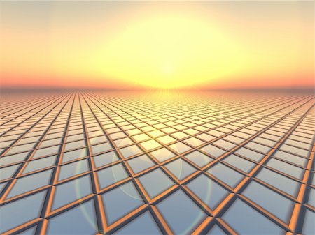 A perspective  report grid stretched over horizon sunset. Stock Photo - Budget Royalty-Free & Subscription, Code: 400-04986022