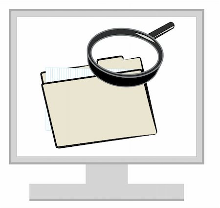 examination folder - magnifying glass searching for file on a computer monitor Stock Photo - Budget Royalty-Free & Subscription, Code: 400-04986145
