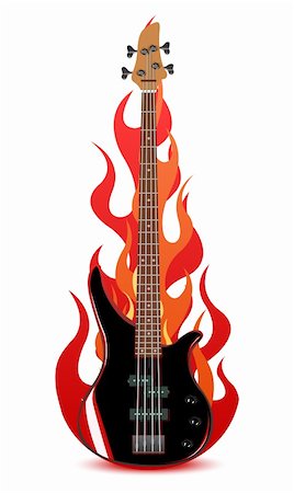 rock music clip art - Vector illustration of bass guitar in flames isolated on white background Stock Photo - Budget Royalty-Free & Subscription, Code: 400-04986698