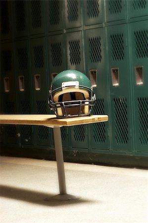 football locker room photography - a football helmet on bench in locker room Stock Photo - Budget Royalty-Free & Subscription, Code: 400-04988280