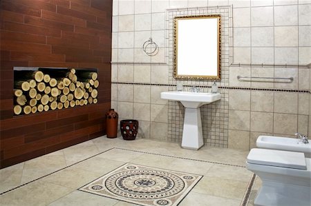 simsearch:400-06852286,k - Italian style bathroom with ancient mosaic and logwood Stock Photo - Budget Royalty-Free & Subscription, Code: 400-04988612