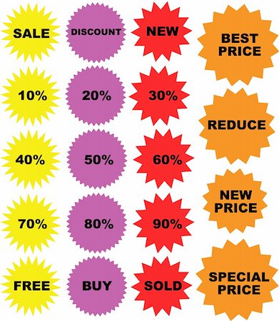 reduced sign in a shop - Set of color price tags Stock Photo - Budget Royalty-Free & Subscription, Code: 400-04988938