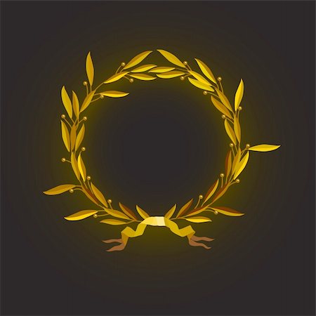 Vector illustration ? gold laurel wreath with ribbon on black background Stock Photo - Budget Royalty-Free & Subscription, Code: 400-04988947