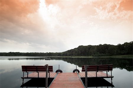dream destination - Twilight landscape with dock on small lake Stock Photo - Budget Royalty-Free & Subscription, Code: 400-04988986