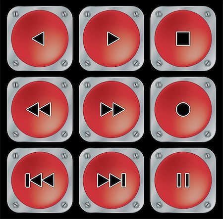 simsearch:400-05148042,k - Red navigation buttons for multimedia. Set on black background. Vector illustration. Stock Photo - Budget Royalty-Free & Subscription, Code: 400-04989180