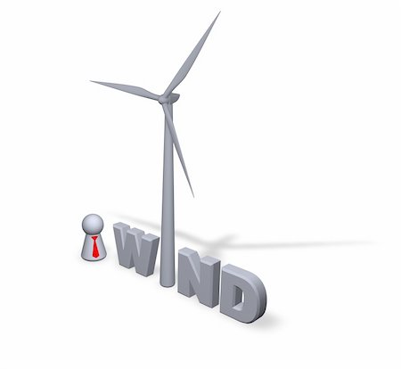 wind text in 3d, wind turbine and play figure businessman Stock Photo - Budget Royalty-Free & Subscription, Code: 400-04980026