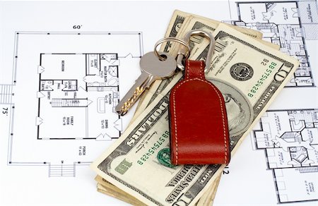 simsearch:400-04980137,k - Key and money on home plan background Stock Photo - Budget Royalty-Free & Subscription, Code: 400-04980138