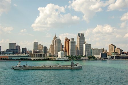 détroit - Daytime skyline panorama od Detroit as seen from the Canadian side Photographie de stock - Aubaine LD & Abonnement, Code: 400-04980229