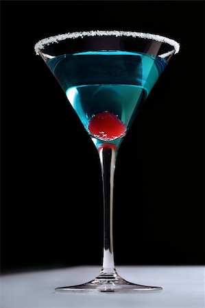 simsearch:400-05385152,k - blue cocktail with red glace cherries Stock Photo - Budget Royalty-Free & Subscription, Code: 400-04980368