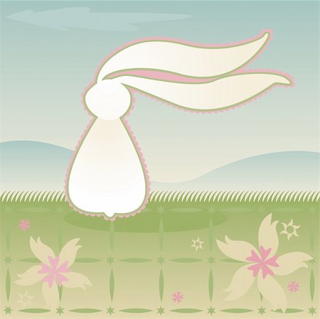 White Bunny sits in the grass, long ears flapping in the breeze - a soft, vintage style Stock Photo - Budget Royalty-Free & Subscription, Code: 400-04981767