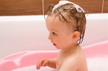 sweet and happy baby girl in bathroom Stock Photo - Budget Royalty-Free & Subscription, Code: 400-04982020