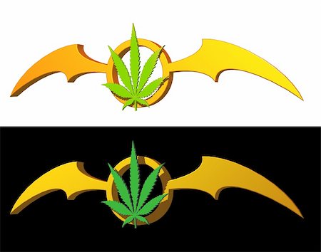 smoke ring - hemp symbol and batwings on black and white background - 3d illustration Stock Photo - Budget Royalty-Free & Subscription, Code: 400-04982143