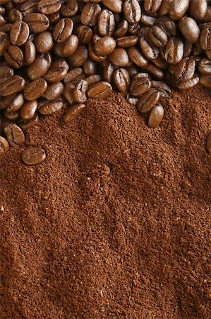 coffee beans and ground, perfect for background, warm light Stock Photo - Budget Royalty-Free & Subscription, Code: 400-04982930