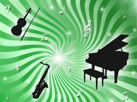 simsearch:400-04564484,k - Sunburst background with musical instruments, notes and stars Foto de stock - Super Valor sin royalties y Suscripción, Código: 400-04983297