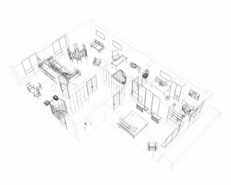 simsearch:400-04709640,k - 3d sketch of a four-room apartment. Object over white Stock Photo - Budget Royalty-Free & Subscription, Code: 400-04983965
