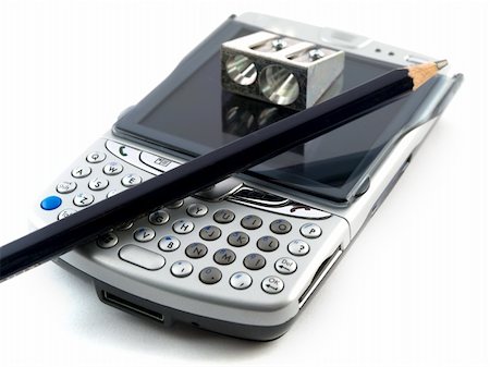 simsearch:400-04831784,k - Modern Mobile Phones Pens and Pencils on White Background Fotografie stock - Microstock e Abbonamento, Codice: 400-04994011